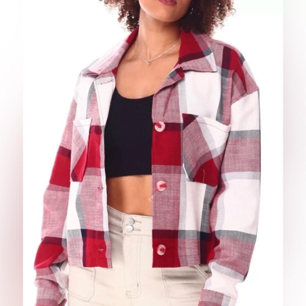 Ashley By 26 International Crop Plaid Shacket Jacket
